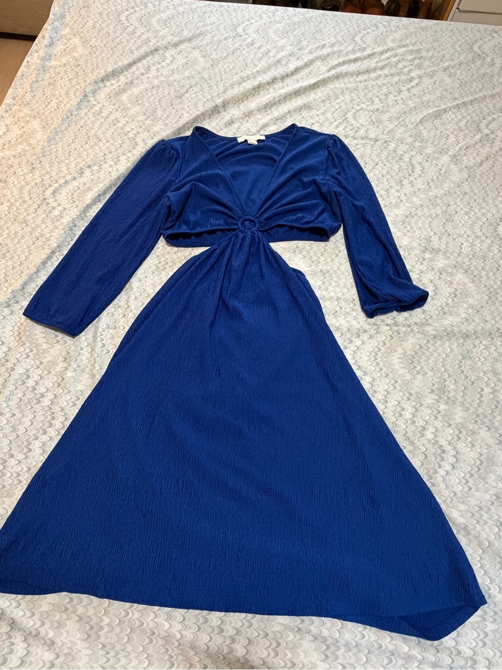 Monteau Royal Blue Long Sleeve Knot-Front Midi Dress